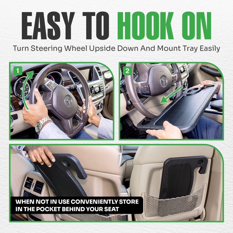lebogner Steering Wheel Desk Tray for Eating, Laptops - Hooks Onto Most Vehicle Steering Wheels, Road Trip Accessory, Car Table - Image 4